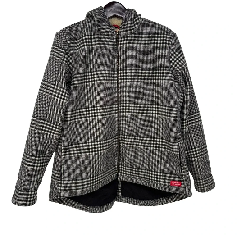 Stormy Kromer Mens XL Wool Blend Sherpa Lined Hood Jacket Glen Plaid Made in USA
